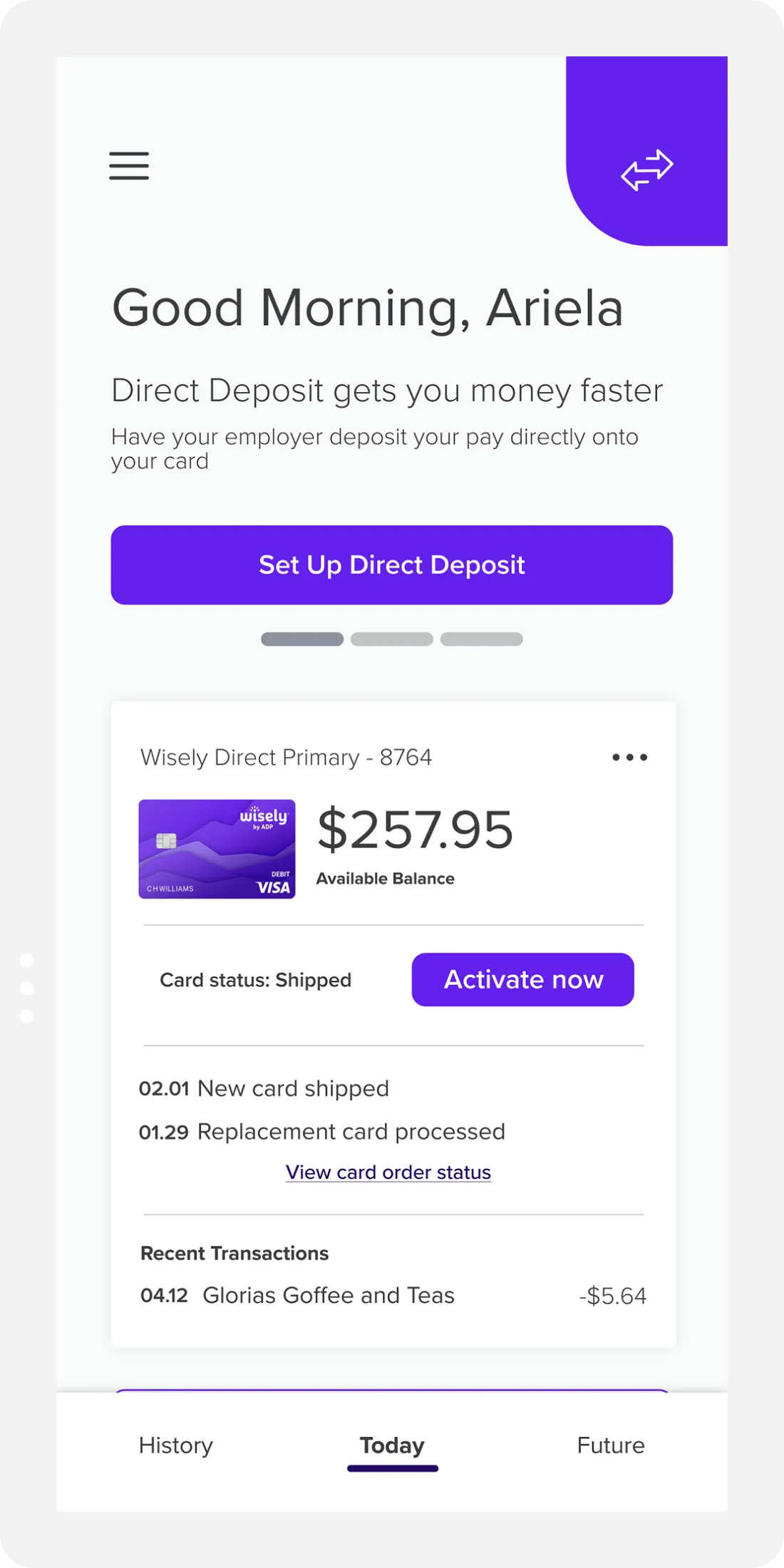 Homepage before and after: separate activate and order status links consolidated into one primary button