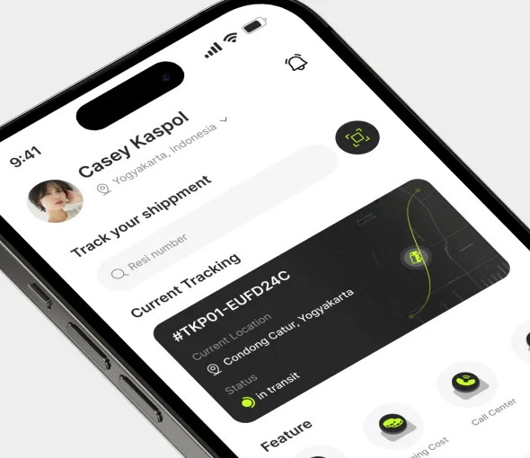 Dark themed package tracking screen with a vertical shipment timeline