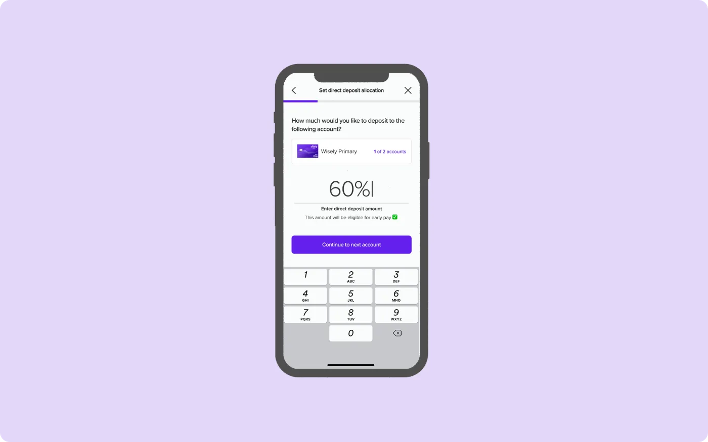 myWisely allocation screen showing 60% of pay entered for Wisely Primary