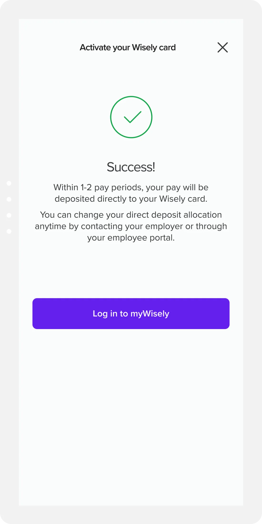 Revised success screen explaining when the new direct deposit allocation takes effect