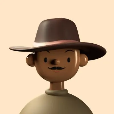3D illustrated avatar of Sam wearing a brown hat